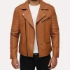 Mens faux brown motorcycle leather jacket