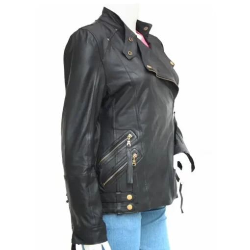 Golden Zipper Black Leather Jacket