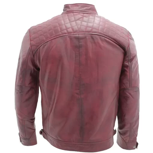 Men's Burgundy Biker Leather Quilted Jacket