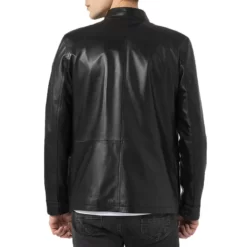 Four Pocket Black Leather Blazer Jacket Mens