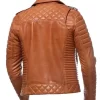 Tan Brown Biker Quilted Leather Jacket