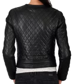 Womens Black Collarless Quilted Jacket