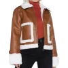 Womens Brown Cropped White Shearling Leather Jacket