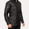 black mens 3 4 length leather biker jacket