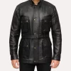 black leather jacket with belt closure