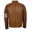 Men American Flag Stripes Tan Brown leather Jacket