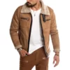 Mens Suede Faux Leather Shearling Collar Jacket