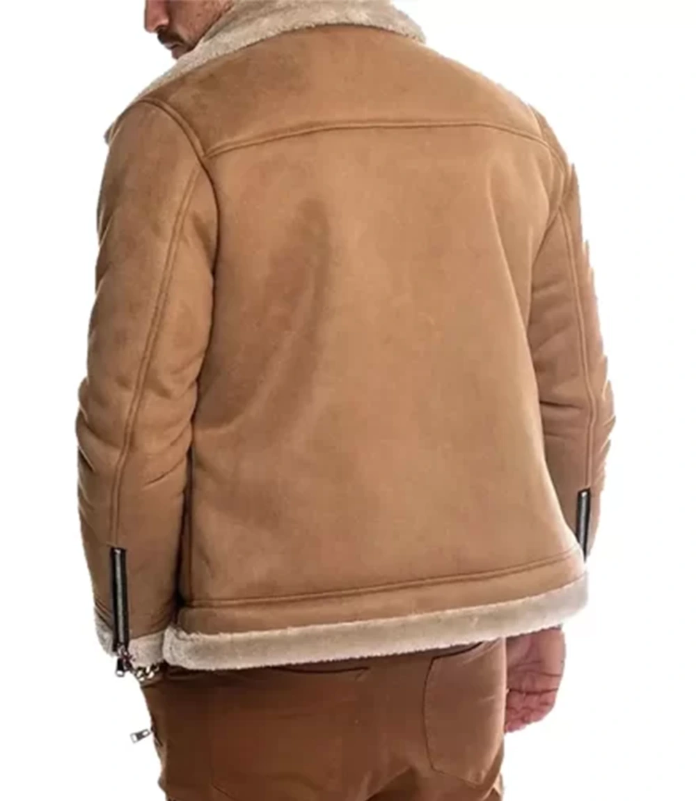 Men Brown Faux Shearling Suede Leather Jacket