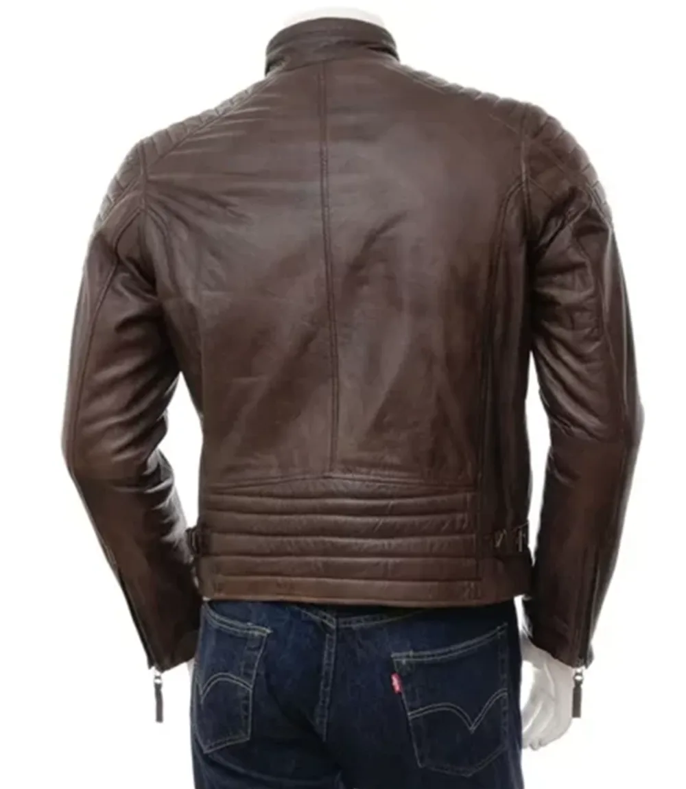 Cafe Racer Quilted Brown Leather Jacket for Men