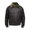 Mens Black Leather Faux Collar Bomber Jacket