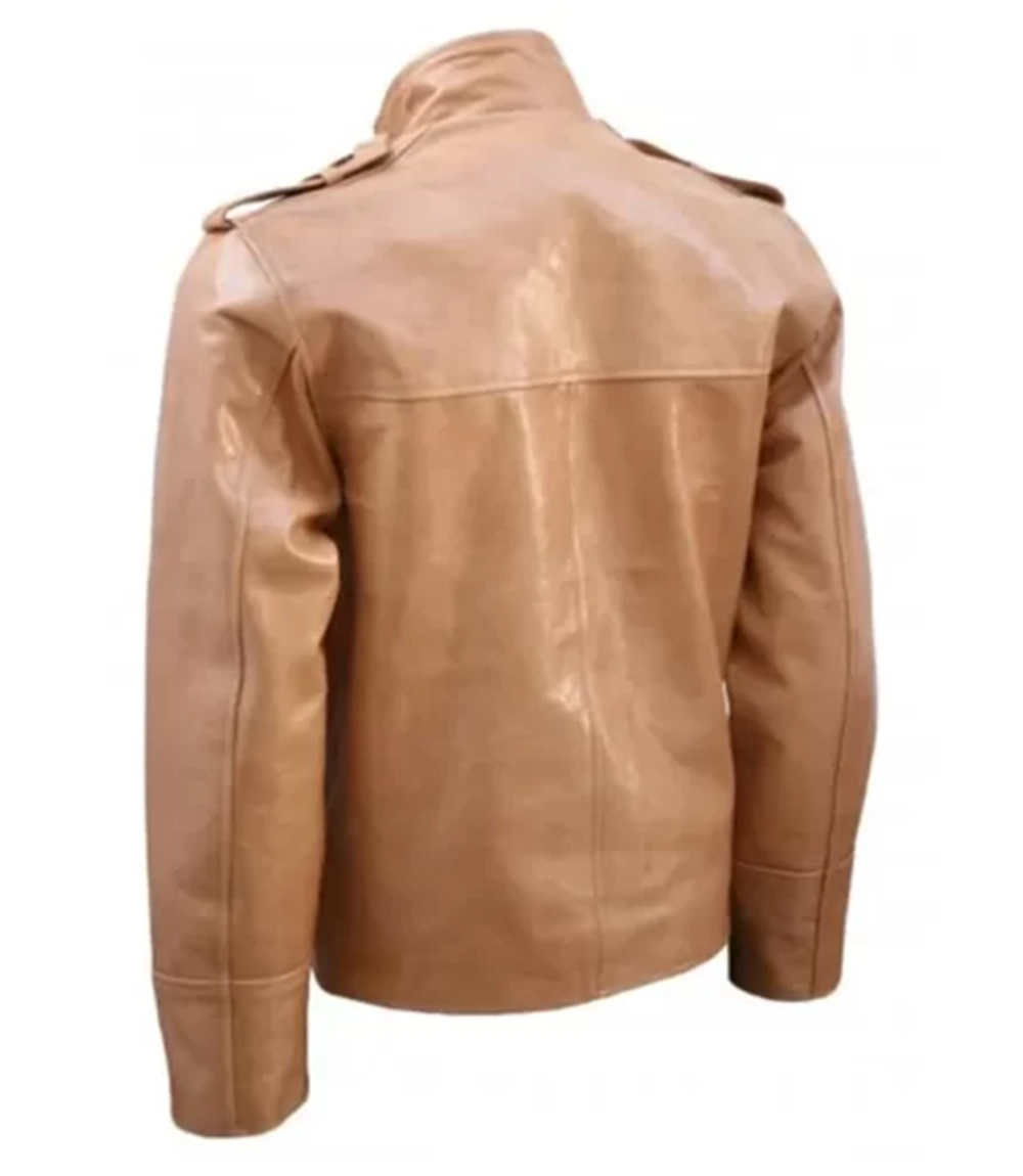 Men Four Pocket Tan Brown Leather Jacket