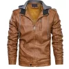 Mens Vintage Brown Bomber Leather Jacket with Hood