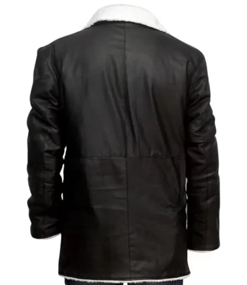 Men White Shearling Black Leather Coat
