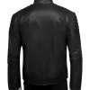 Men Padded Shoulder Black Leather Jacket