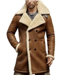 Mens Distressed Leather Brown Shearling Coat