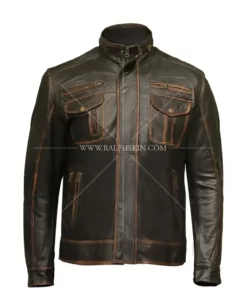 Distressed Leather Brown Vintage Biker Jacket