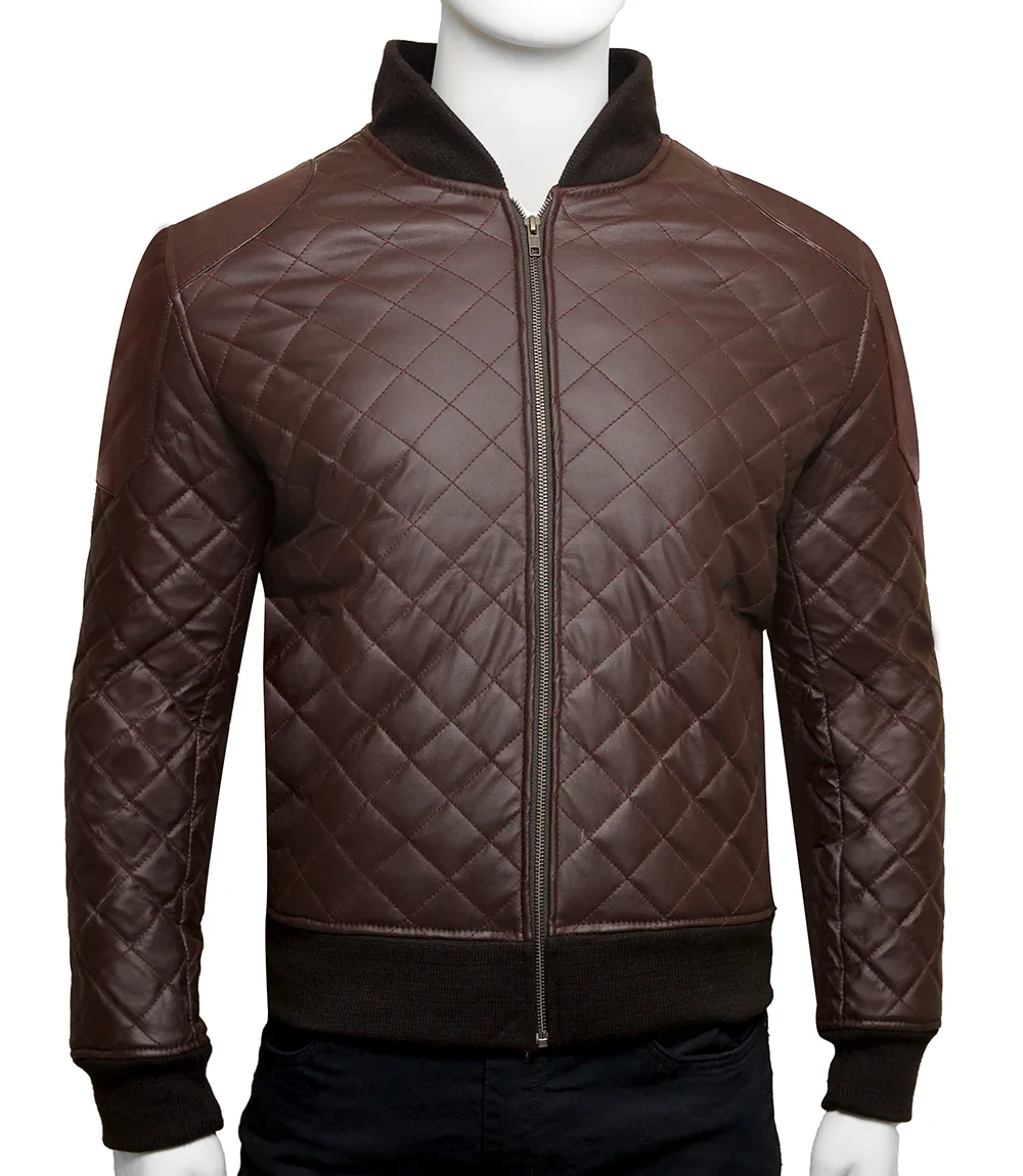 Mens Brown Bomber Quilted Jacket