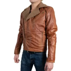 Mens Brown Faux Fur Leather Jacket