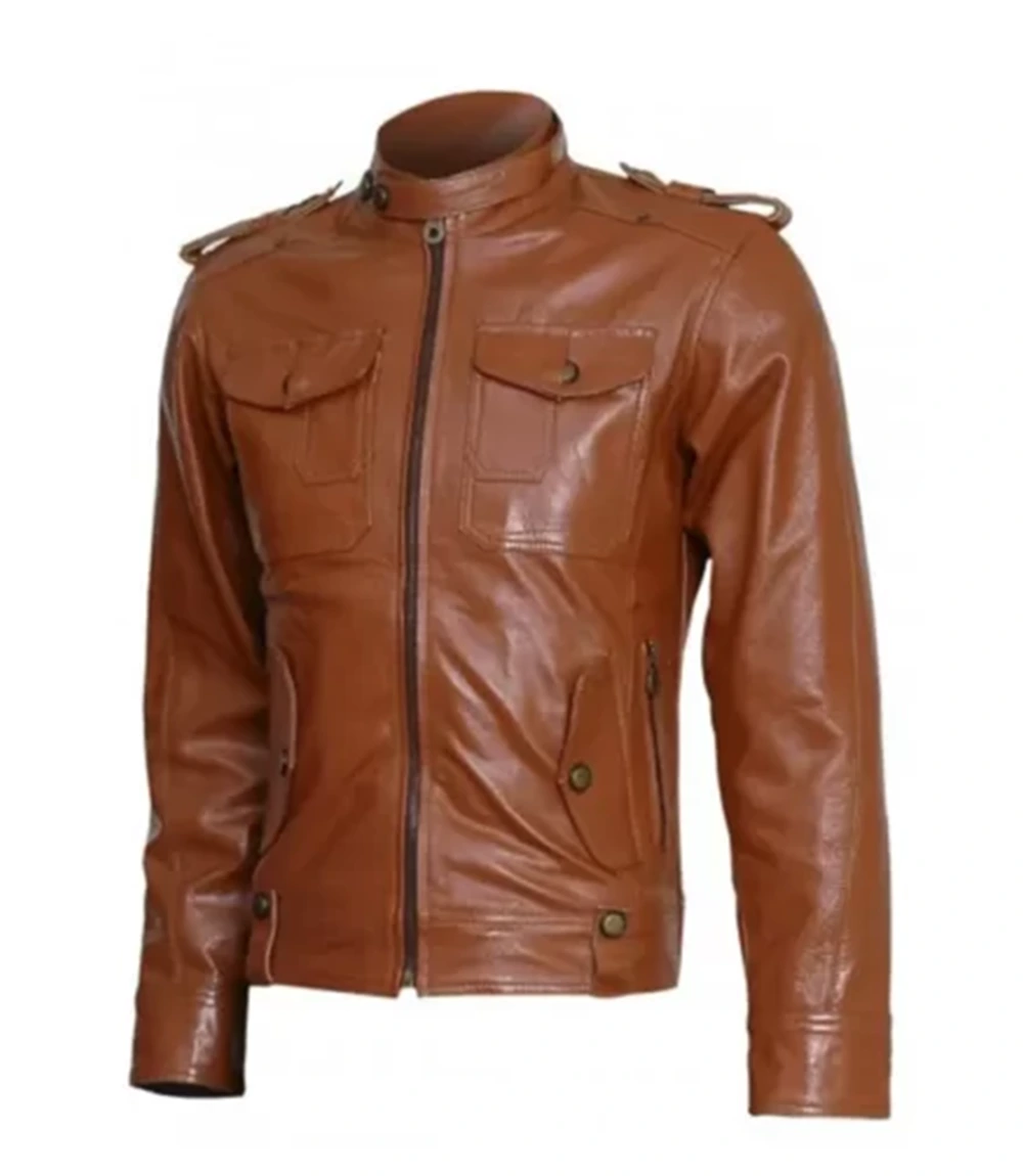 Tan Brown Biker Leather Jacket
