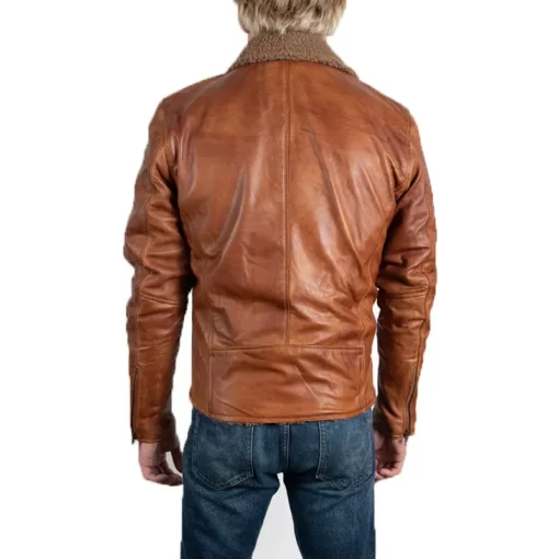 Mens Faux Fur Brown Shearling Leather Jacket