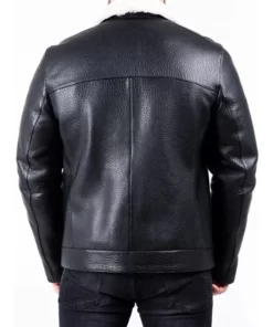Black Leather White Faux Fur Jacket Mens