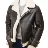 Mens Brown Leather White Shearling Jacket