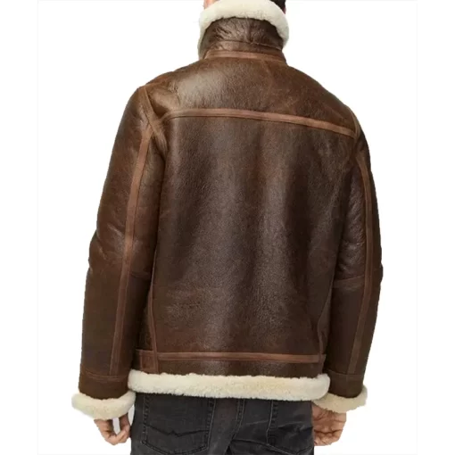 Distressed Leather White and Brown Shearling Jacket