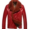 Mens Red Shearling Leather Jacket