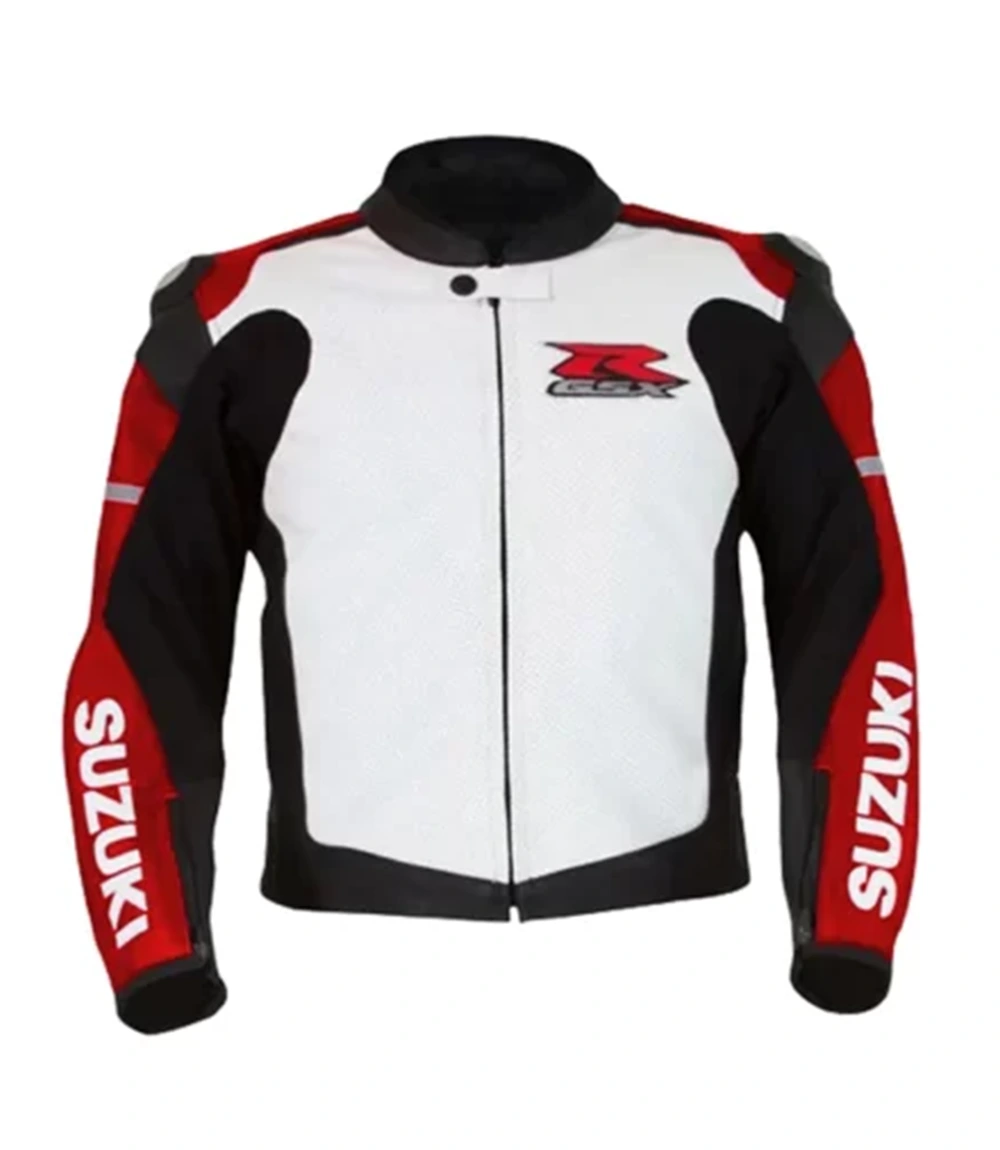 Suzuki White Leather Motorcycle Racing Jacket
