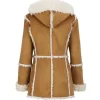 Women Suede Brown Shearling Leather Coat