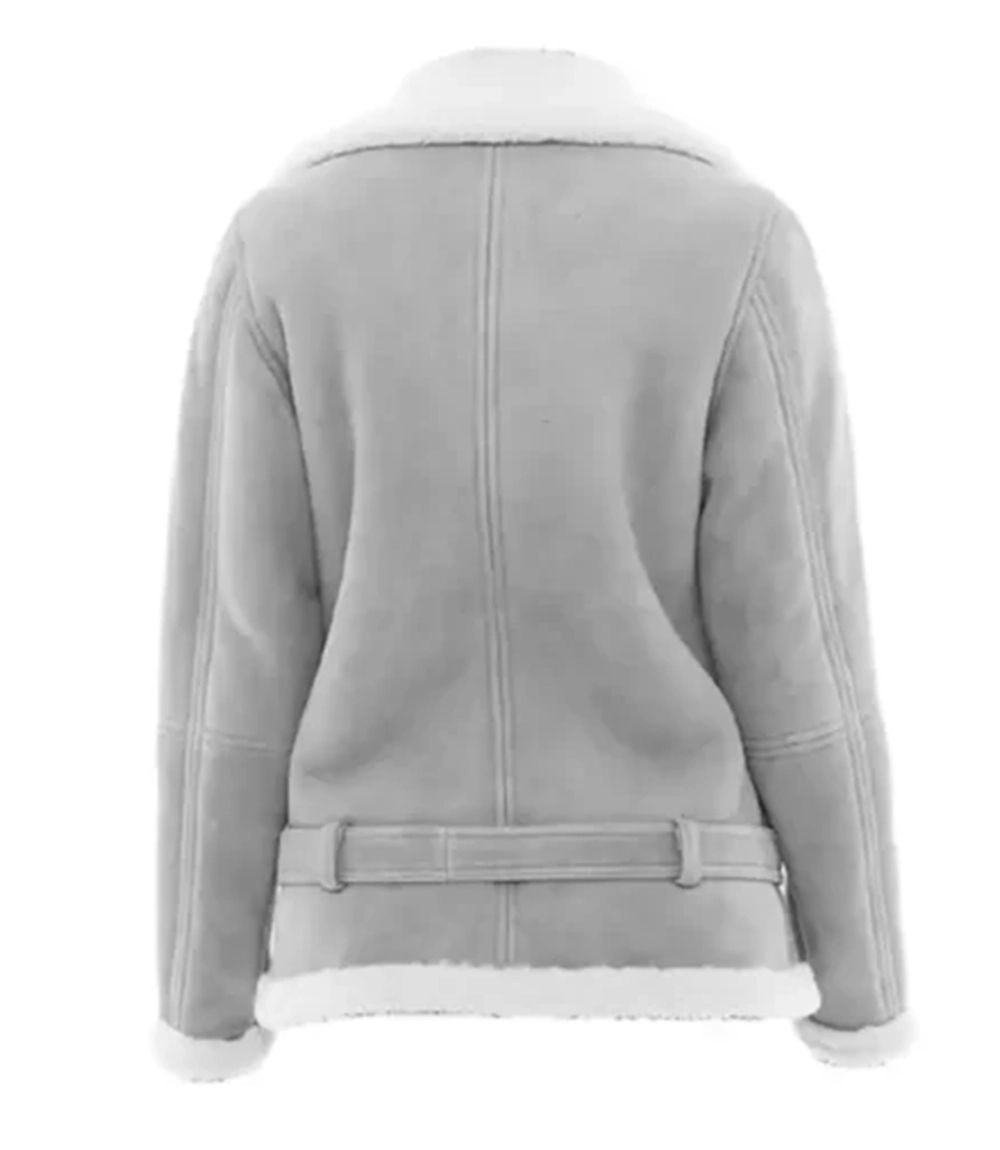 Women Suede Leather Grey Shearling Jacket