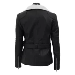 Womens black sheepskin shearling leather jacket