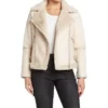 Ivory Shearling Leather Jacket Womens