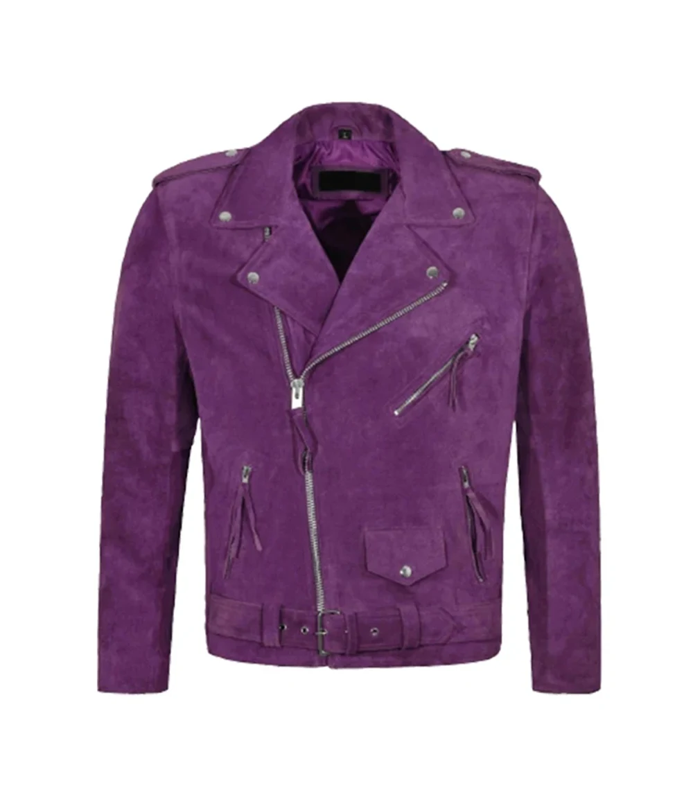 Mens Motorcycle Purple Suede Leather Jacket