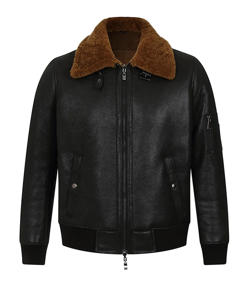 Mens Black B3 Shearling Leather Jacket