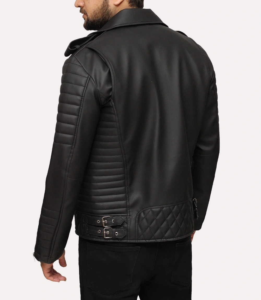 Black quilted mens motorcycle jacket