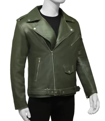 Men Olive Green Biker Leather Jacket