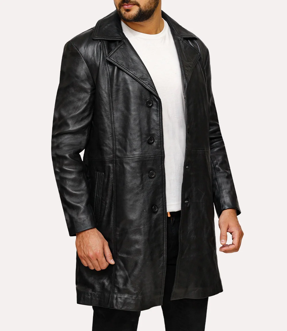 Mens black leather coat - black coat for mens