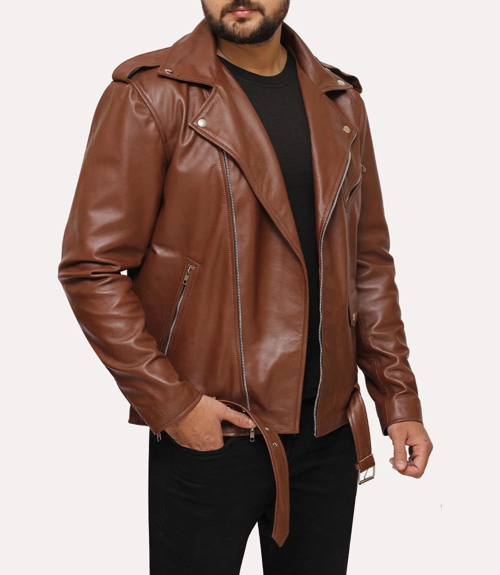 Mens Brown Sheepskin Motorcycle Leather Jacket