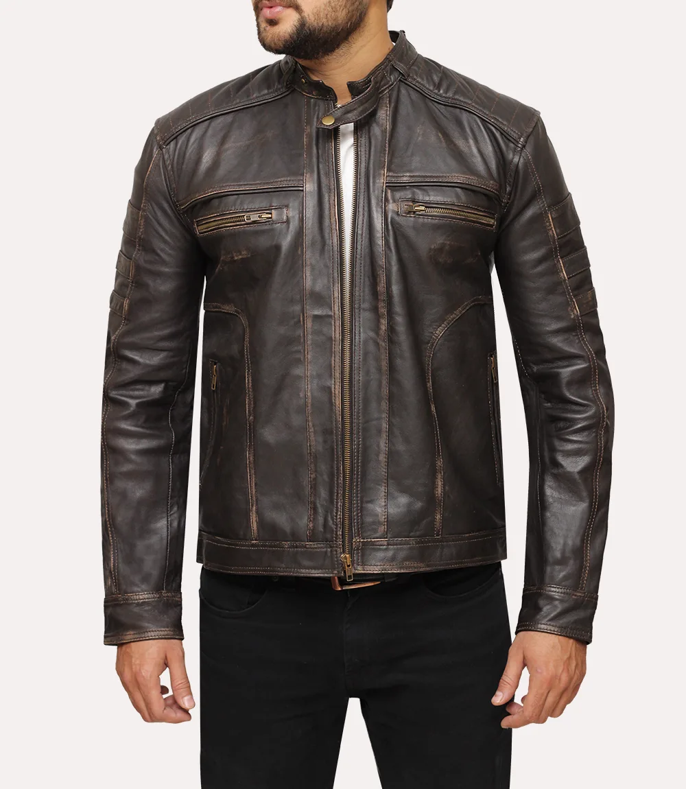 Distressed Mens Leather Jacket | Distressed Leather Mens Brown Jacket