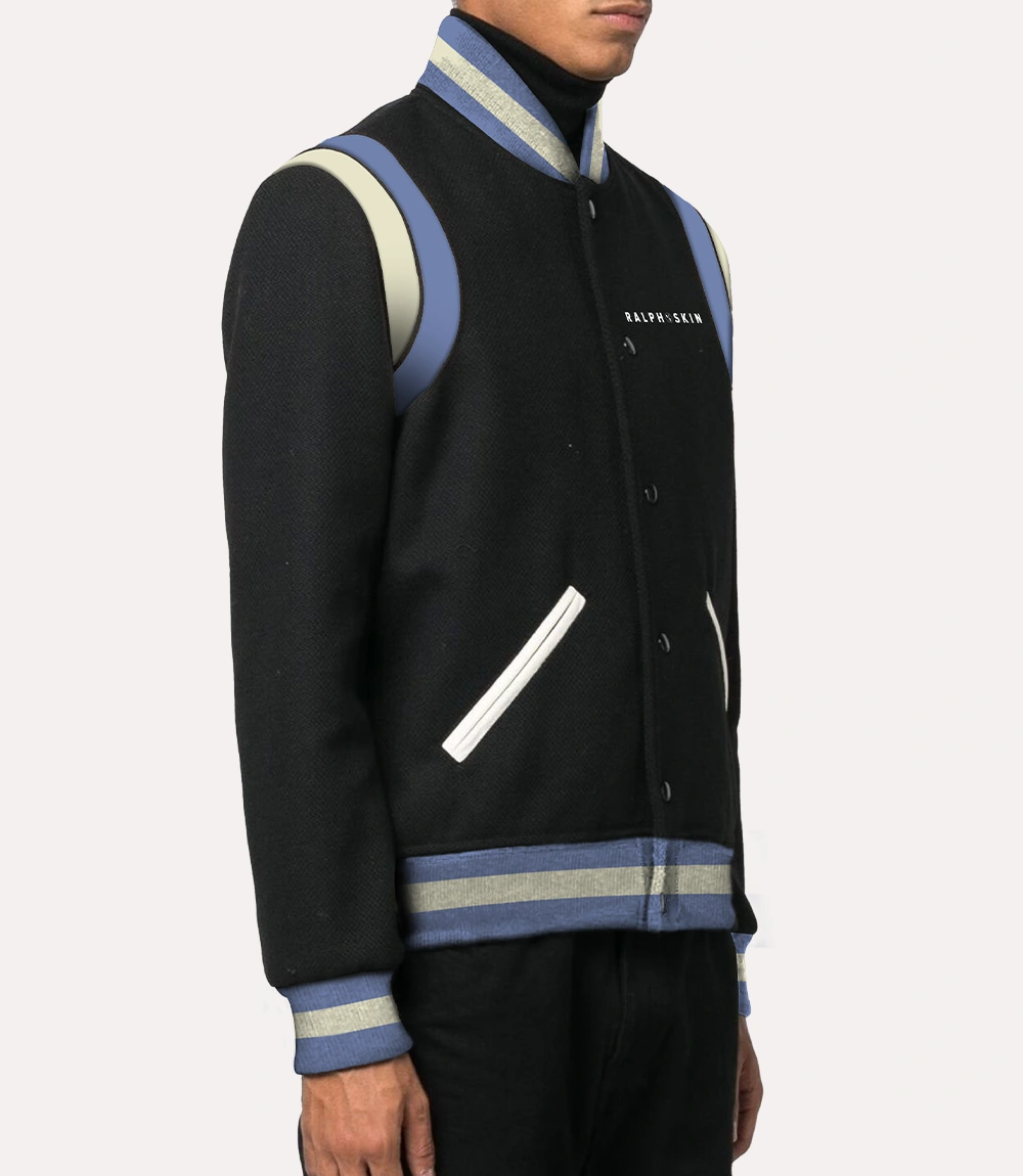 Mens Beige and Blue Varsity Jacket - Baseball Varsity Jacket