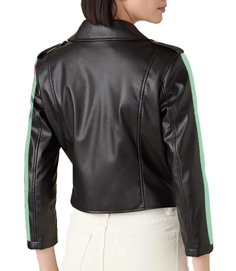 Red and Green Womens Striped Leather Jacket - Biker Leather Jacket Womens
