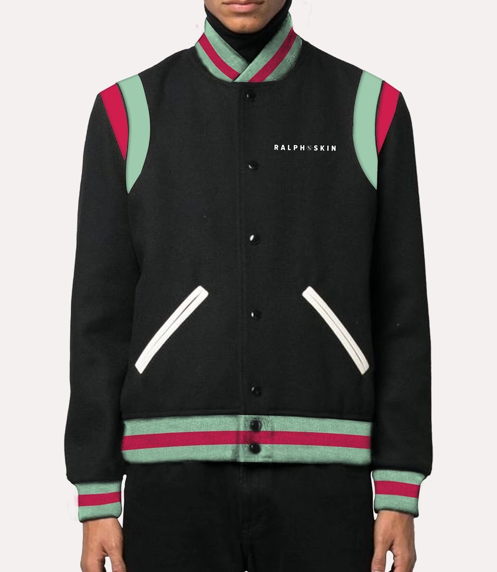Red and Green Baseball Varsity Jacket for Mens