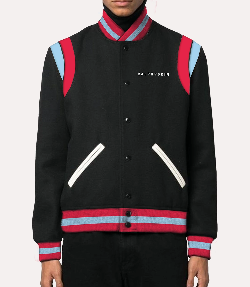 Mens Baseball Varsity Jacket Red and Blue Stripes