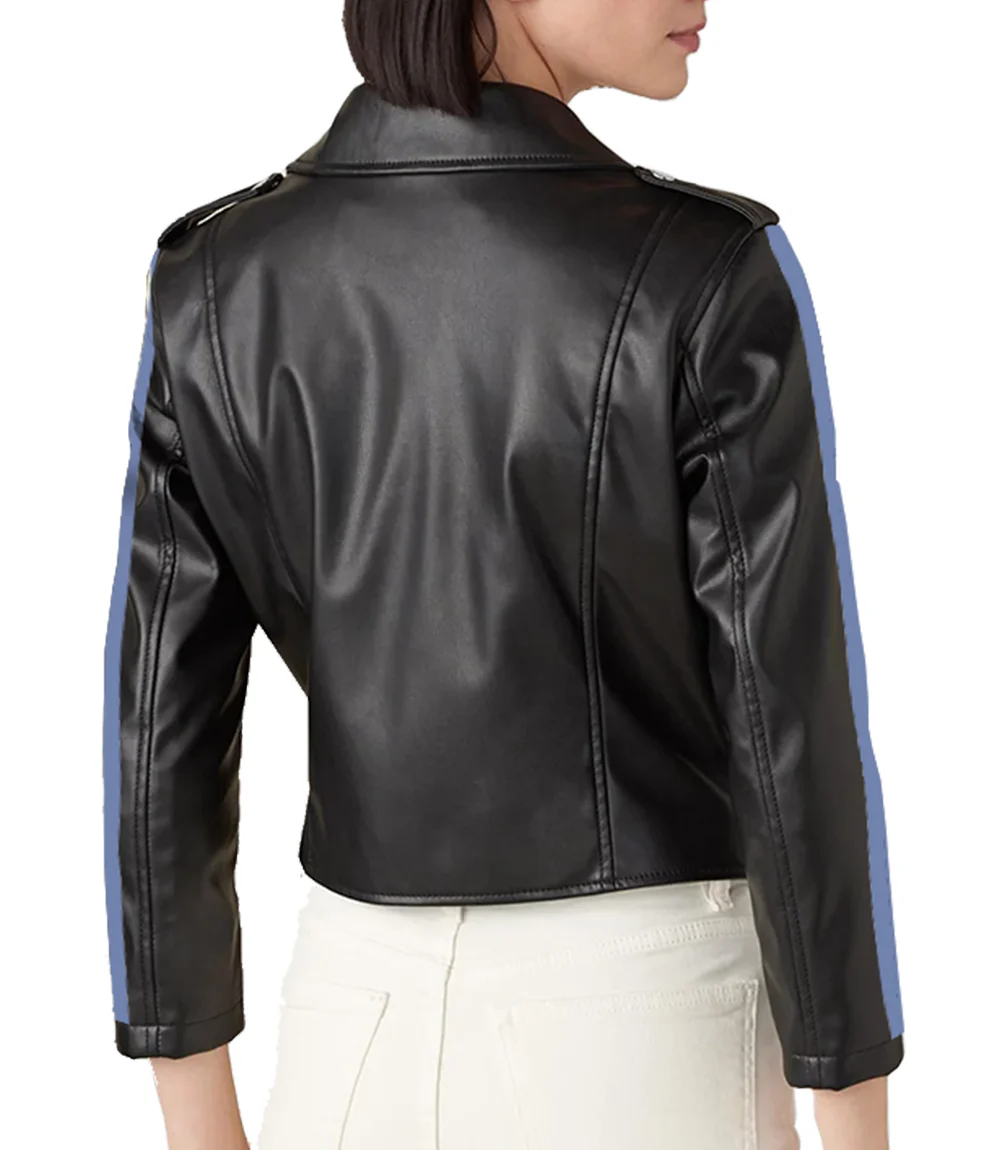 Blue and beige womens motorcycle leather jacket