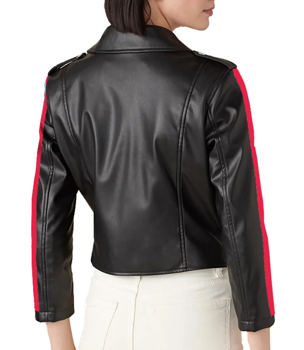 Red and Blue Striped Womens Leather Jacket